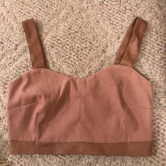 Missguided Tops - MISSGUIDED Blush Faux Suede/Leather Crop Top